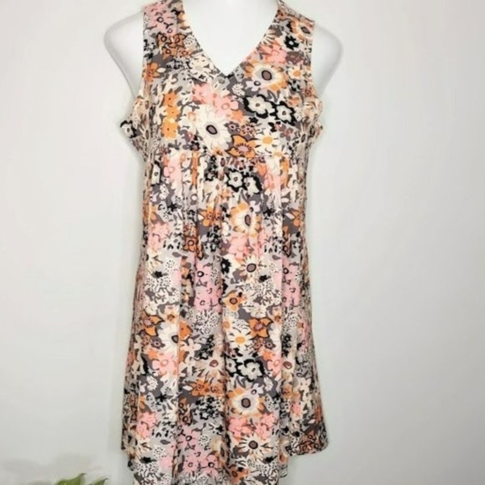 Pink and Orange Floral Sleeveless Summer Dress
